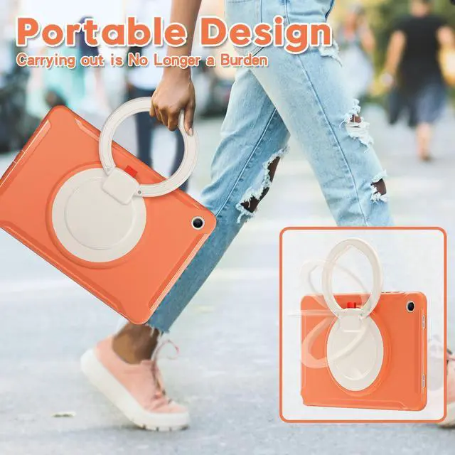 Alt view image 5 of 7 - BONAEVER Case for Samsung Galaxy Tab A9 Plus 11 Inch 2023 SM-X210/ SM-X215/SM-X216/SM-218 Rugged Military Grade Shockproof Cover with 360° Swivel Stand and Strap Pencil Holder Orange