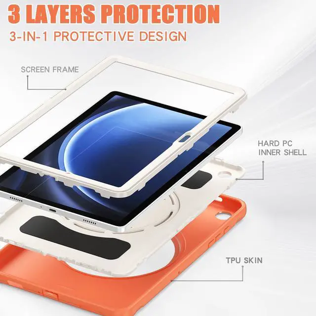 Alt view image 7 of 7 - BONAEVER Case for Samsung Galaxy Tab A9 Plus 11 Inch 2023 SM-X210/ SM-X215/SM-X216/SM-218 Rugged Military Grade Shockproof Cover with 360° Swivel Stand and Strap Pencil Holder Orange