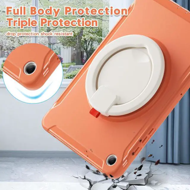 Alt view image 2 of 7 - BONAEVER Case for Samsung Galaxy Tab A9 Plus 11 Inch 2023 SM-X210/ SM-X215/SM-X216/SM-218 Rugged Military Grade Shockproof Cover with 360° Swivel Stand and Strap Pencil Holder Orange