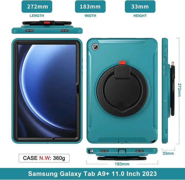 Alt view image 5 of 7 - BONAEVER Case for Samsung Galaxy Tab A9 Plus 11 Inch 2023 SM-X210/ SM-X215/SM-X216/SM-218 Rugged Military Grade Shockproof Cover with 360° Swivel Stand and Strap Pencil Holder Blue