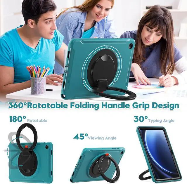 Alt view image 3 of 7 - BONAEVER Case for Samsung Galaxy Tab A9 Plus 11 Inch 2023 SM-X210/ SM-X215/SM-X216/SM-218 Rugged Military Grade Shockproof Cover with 360° Swivel Stand and Strap Pencil Holder Blue