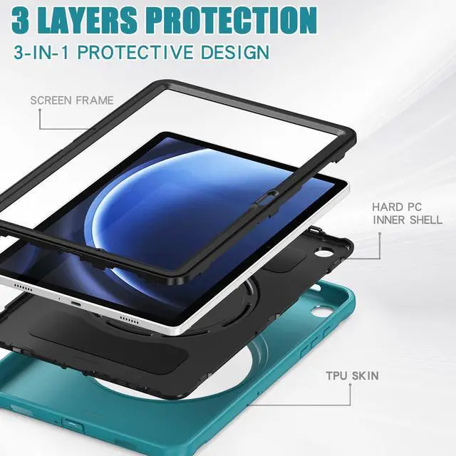 Alt view image 6 of 7 - BONAEVER Case for Samsung Galaxy Tab A9 Plus 11 Inch 2023 SM-X210/ SM-X215/SM-X216/SM-218 Rugged Military Grade Shockproof Cover with 360° Swivel Stand and Strap Pencil Holder Blue