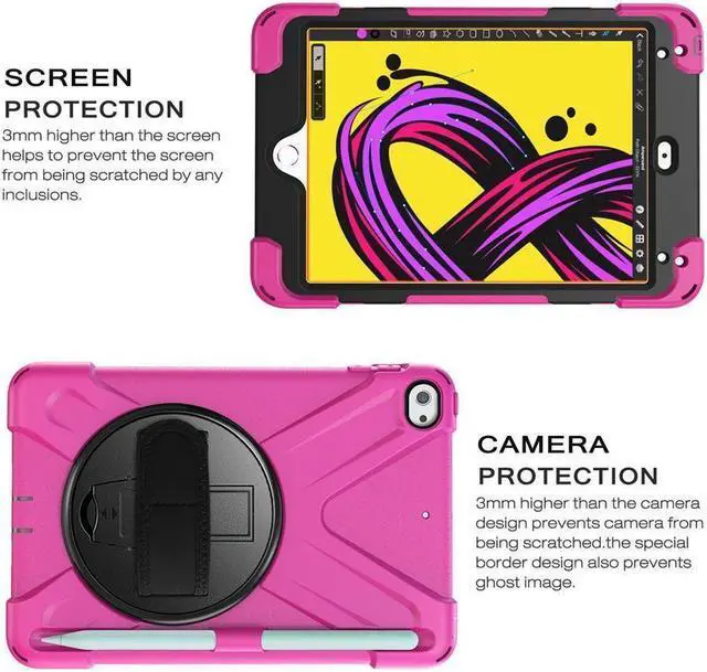 Alt view image 6 of 7 - BONAEVER For iPad Mini 5 Case iPad Mini 4 Case Shockproof Protective Rugged Cover with Pencil HolderHand Strap Stand and Shoulder Strap for iPad Mini 5th/4th Generation 7.9 Inch Rose Red