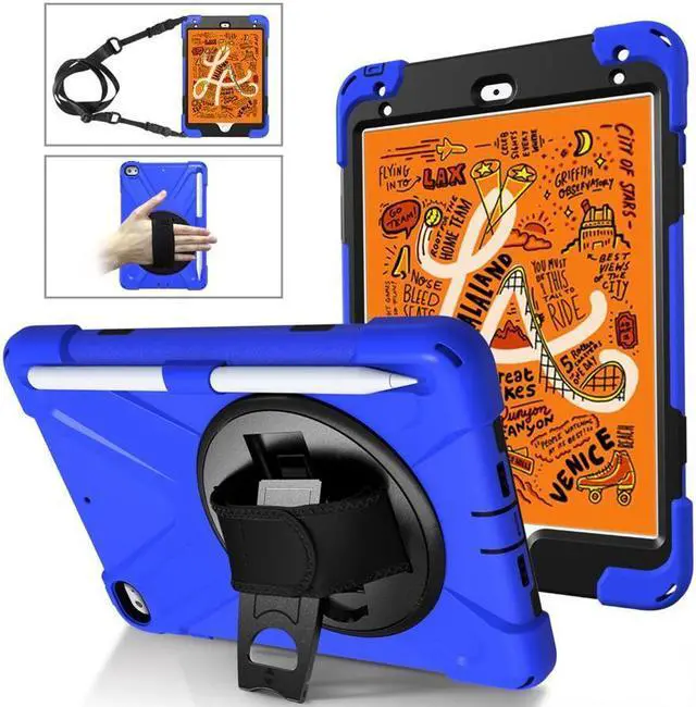 Main image of BONAEVER For iPad Mini 5 Case iPad Mini 4 Case Shockproof Protective Rugged Cover with Pencil HolderHand Strap Stand and Shoulder Strap for iPad Mini 5th/4th Generation 7.9 Inch Blue