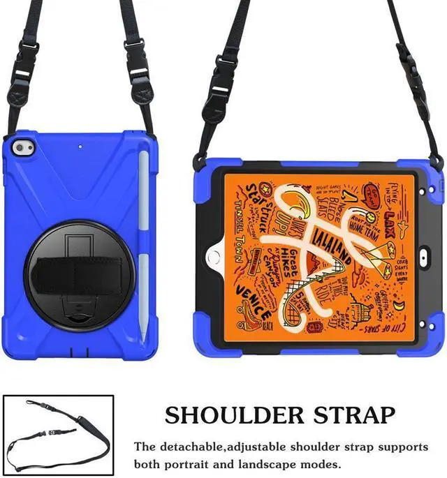 Alt view image 6 of 7 - BONAEVER For iPad Mini 5 Case iPad Mini 4 Case Shockproof Protective Rugged Cover with Pencil HolderHand Strap Stand and Shoulder Strap for iPad Mini 5th/4th Generation 7.9 Inch Blue