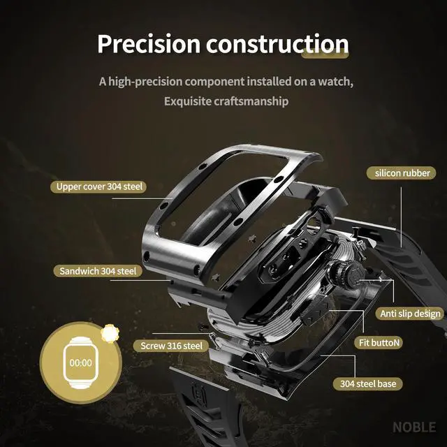 Alt view image 6 of 7 - BONAEVER Mod Kit Standainless Standeel Case for Apple Watch 45mm/44mm Rugged Metal Bumper Case Protective Replacement B for iWatch Series 4/5/6/7/8/9/SE/SE2