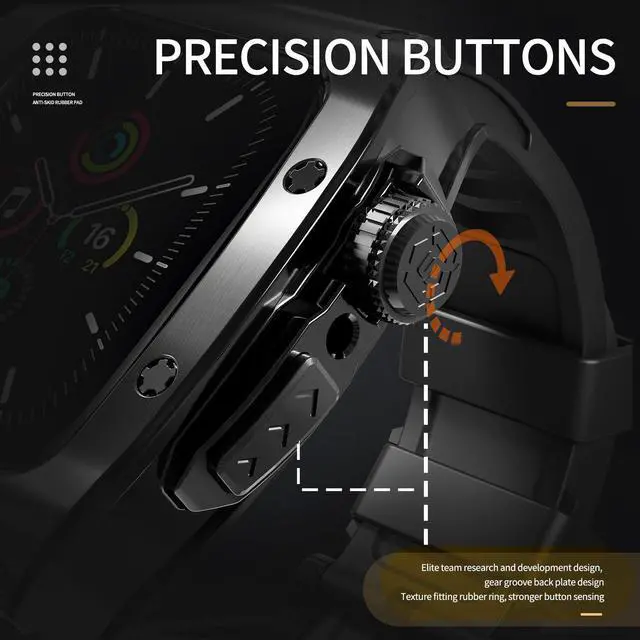 Alt view image 4 of 7 - BONAEVER Mod Kit Standainless Standeel Case for Apple Watch 45mm/44mm Rugged Metal Bumper Case Protective Replacement B for iWatch Series 4/5/6/7/8/9/SE/SE2