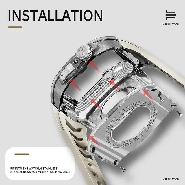 Alt view image 7 of 7 - BONAEVER Mod Kit Standainless Standeel Case for Apple Watch 45mm/44mm Rugged Metal Bumper Case Protective Replacement B for iWatch Series 4/5/6/7/8/9/SE/SE2 White