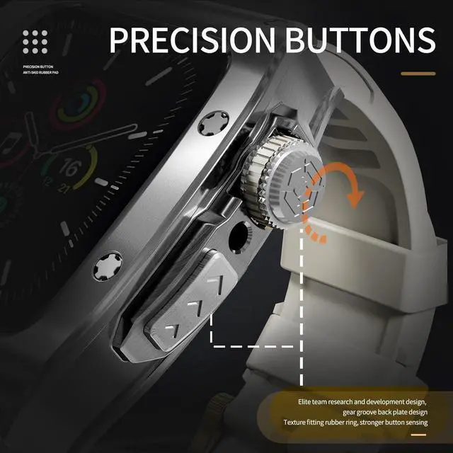 Alt view image 5 of 7 - BONAEVER Mod Kit Standainless Standeel Case for Apple Watch 45mm/44mm Rugged Metal Bumper Case Protective Replacement B for iWatch Series 4/5/6/7/8/9/SE/SE2 White