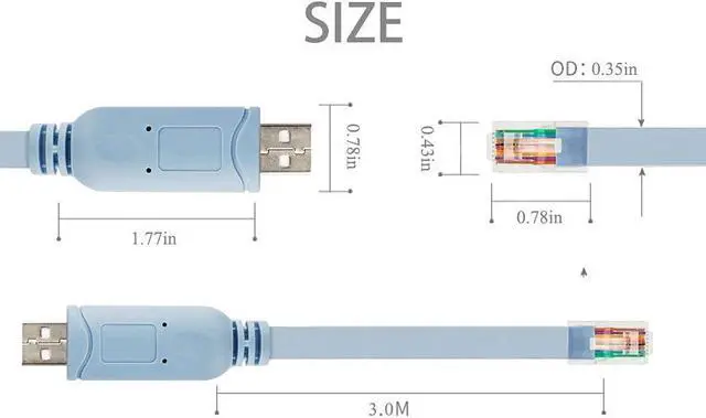 Alt view image 6 of 7 - BONAEVER 10ft USB Console Cable USB to RJ45 Cable Essential Accesory of Cisco NETGEAR Ubiquity LINKSYS TP-Link Routers/Switches for Laptops in Windows Mac Linux (Blue)