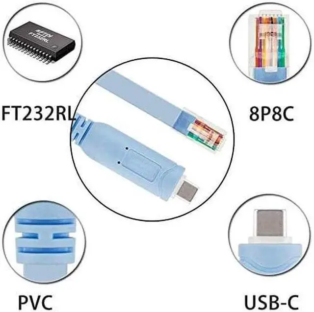 Alt view image 4 of 7 - BONAEVER USB-C Cisco Console Cable 6ft USB Type C to RJ45 Serial Adapter Essential Accessory of Cisco NETGEAR Ubiquity LINKSYS TP-Link Routers/Switches for Laptops