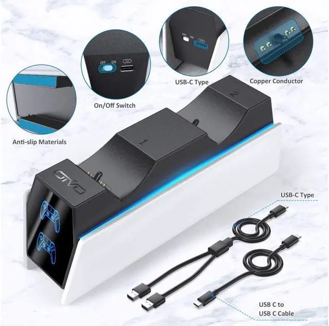 Alt view image 3 of 6 - BONAEVER PS5 Controller Charger Dock Station Compatible with Play Station 5 DualSense Controller Remote Charger Docking Station Fast Charging Dock Station with 2 Types of Cable