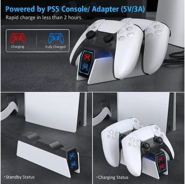 Alt view image 2 of 6 - BONAEVER PS5 Controller Charger Dock Station Compatible with Play Station 5 DualSense Controller Remote Charger Docking Station Fast Charging Dock Station with 2 Types of Cable
