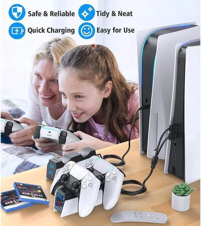 Alt view image 6 of 6 - BONAEVER PS5 Controller Charger Dock Station Compatible with Play Station 5 DualSense Controller Remote Charger Docking Station Fast Charging Dock Station with 2 Types of Cable