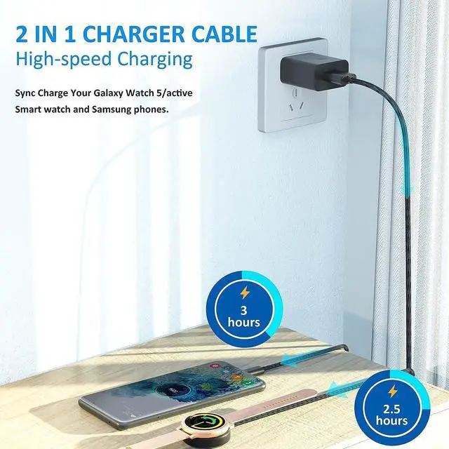 Alt view image 7 of 7 - BONAEVER Compatible with Samsung Galaxy Watch 6 Charger Cable 2 in 1 Charging Cable for Galaxy Z Flip5/Z Fod5/Z Flip4/Fod4/S23/ S22/S21/S20 Galaxy Watch 6/6 Classic/5/4/3/Active Watch(2 Pack)