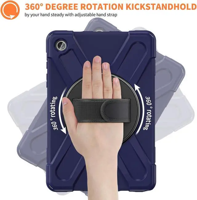 Alt view image 4 of 7 - BONAEVER Case for Samsung Galaxy Tab A9 Plus 11 Inch 2023 (SM-X210/X216/X218) Shockproof Hard Protective Cover with 360 Rotating Hand Strap & Stand +Shoulder Strap for Galaxy A9 Plus 11" Navy Blue
