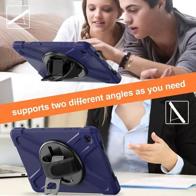 Alt view image 5 of 7 - BONAEVER Case for Samsung Galaxy Tab A9 Plus 11 Inch 2023 (SM-X210/X216/X218) Shockproof Hard Protective Cover with 360 Rotating Hand Strap & Stand +Shoulder Strap for Galaxy A9 Plus 11" Navy Blue