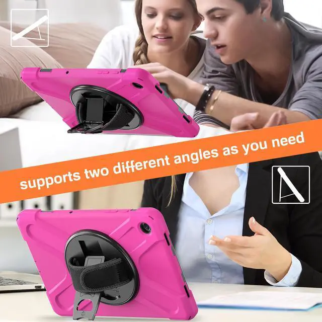 Alt view image 5 of 7 - BONAEVER Case for Samsung Galaxy Tab A9 Plus 11 Inch 2023 (SM-X210/X216/X218) Shockproof Hard Protective Cover with 360 Rotating Hand Strap & Stand +Shoulder Strap for Galaxy A9 Plus 11" Rose Red