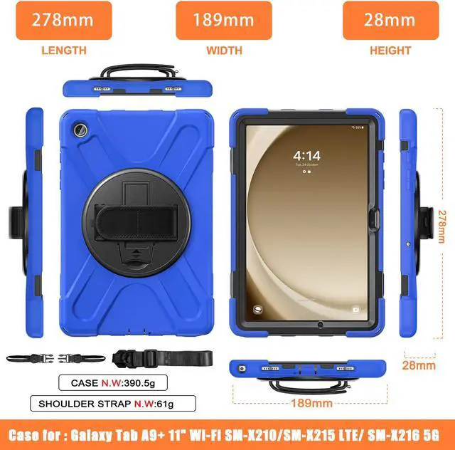 Alt view image 6 of 7 - BONAEVER Case for Samsung Galaxy Tab A9 Plus 11 Inch 2023 (SM-X210/X216/X218) Shockproof Hard Protective Cover with 360 Rotating Hand Strap & Stand +Shoulder Strap for Galaxy A9 Plus 11" Blue