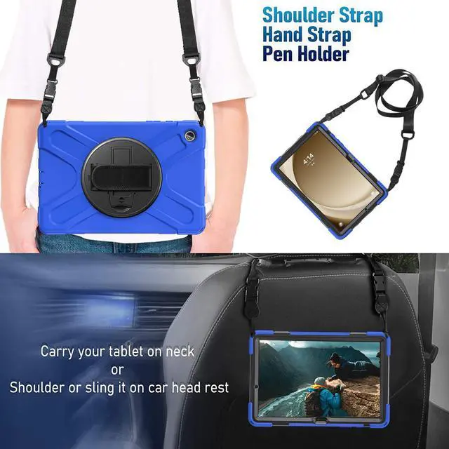 Alt view image 3 of 7 - BONAEVER Case for Samsung Galaxy Tab A9 Plus 11 Inch 2023 (SM-X210/X216/X218) Shockproof Hard Protective Cover with 360 Rotating Hand Strap & Stand +Shoulder Strap for Galaxy A9 Plus 11" Blue