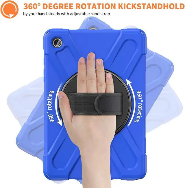 Alt view image 4 of 7 - BONAEVER Case for Samsung Galaxy Tab A9 Plus 11 Inch 2023 (SM-X210/X216/X218) Shockproof Hard Protective Cover with 360 Rotating Hand Strap & Stand +Shoulder Strap for Galaxy A9 Plus 11" Blue