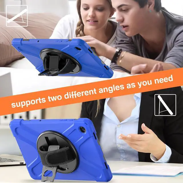 Alt view image 5 of 7 - BONAEVER Case for Samsung Galaxy Tab A9 Plus 11 Inch 2023 (SM-X210/X216/X218) Shockproof Hard Protective Cover with 360 Rotating Hand Strap & Stand +Shoulder Strap for Galaxy A9 Plus 11" Blue