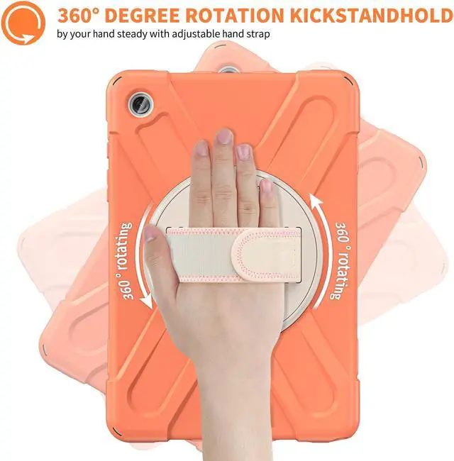 Alt view image 4 of 7 - BONAEVER Case for Samsung Galaxy Tab A9 Plus 11 Inch 2023 (SM-X210/X216/X218) Shockproof Hard Protective Cover with 360 Rotating Hand Strap & Stand +Shoulder Strap for Galaxy A9 Plus 11" Orange