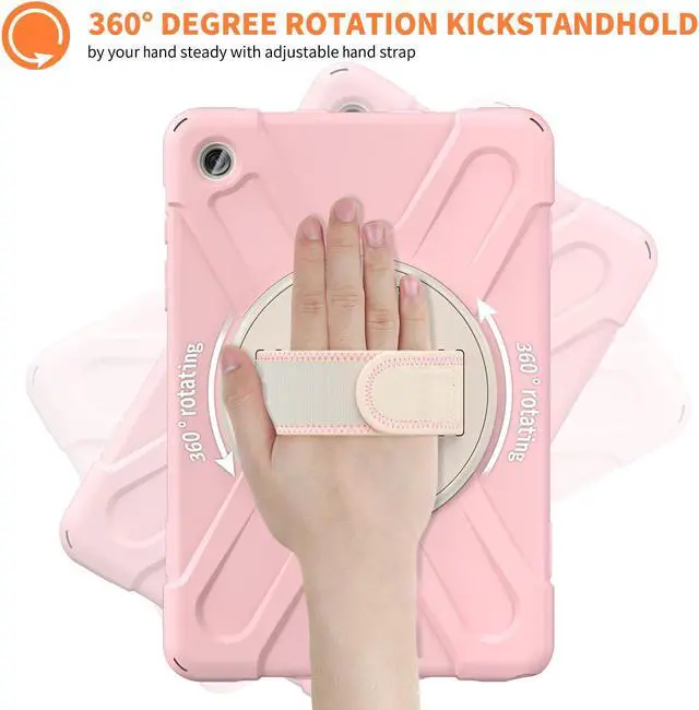 Alt view image 4 of 7 - BONAEVER Case for Samsung Galaxy Tab A9 Plus 11 Inch 2023 (SM-X210/X216/X218) Shockproof Hard Protective Covr with 360 Rotating Hand Strap & Stand +Shoulder Strap for Galaxy A9 Plus 11" Pink