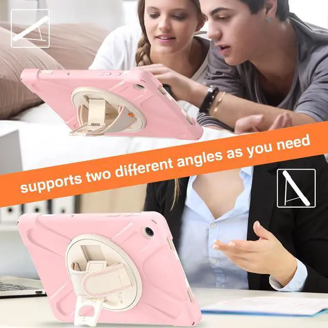 Alt view image 5 of 7 - BONAEVER Case for Samsung Galaxy Tab A9 Plus 11 Inch 2023 (SM-X210/X216/X218) Shockproof Hard Protective Covr with 360 Rotating Hand Strap & Stand +Shoulder Strap for Galaxy A9 Plus 11" Pink