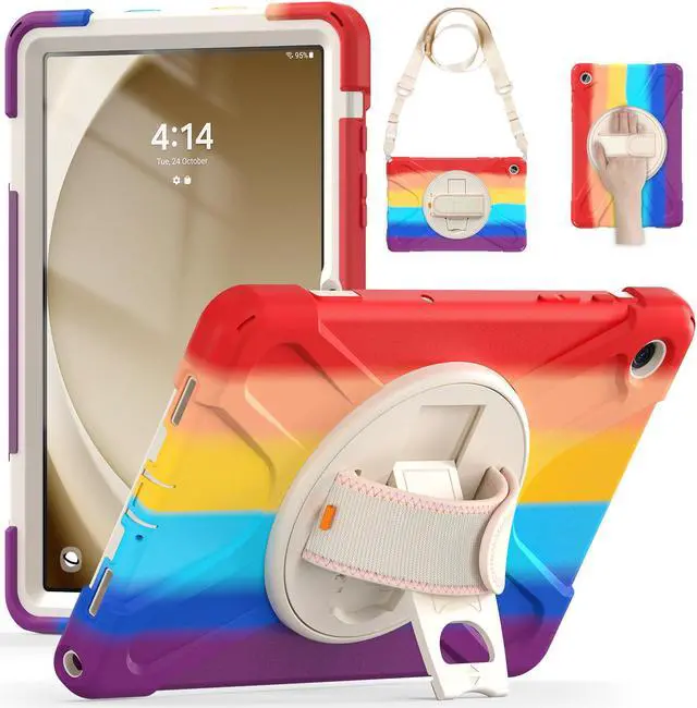 Main image of BONAEVER Case for Samsung Galaxy Tab A9 Plus 11 Inch 2023 (SM-X210/X216/X218) Shockproof Hard Protective Cover with 360 Rotating Hand Strap & Stand +Shoulder Strap for Galaxy A9 Plus 11" Rainbow