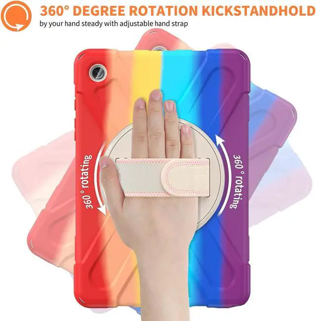 Alt view image 4 of 7 - BONAEVER Case for Samsung Galaxy Tab A9 Plus 11 Inch 2023 (SM-X210/X216/X218) Shockproof Hard Protective Cover with 360 Rotating Hand Strap & Stand +Shoulder Strap for Galaxy A9 Plus 11" Rainbow