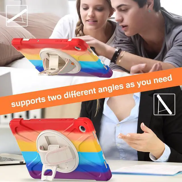 Alt view image 5 of 7 - BONAEVER Case for Samsung Galaxy Tab A9 Plus 11 Inch 2023 (SM-X210/X216/X218) Shockproof Hard Protective Cover with 360 Rotating Hand Strap & Stand +Shoulder Strap for Galaxy A9 Plus 11" Rainbow