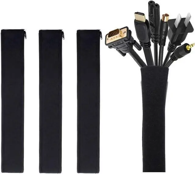 Main image of BONAEVER Cable Management Sleeve Cord Management System for TV / Computer / Home Entertainment 19 - 20 inch Flexible Cable Sleeve Wrap Cover Organizer 4 Piece - Black