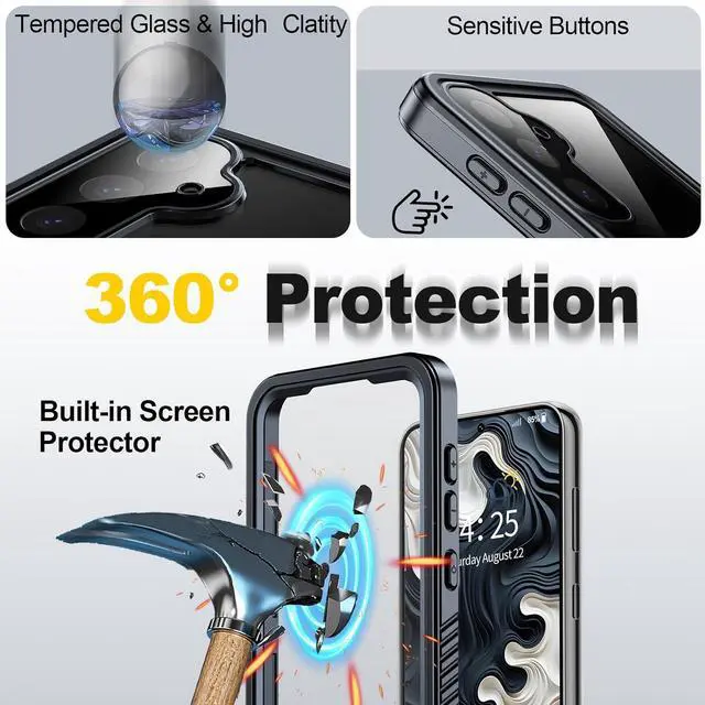 Alt view image 6 of 7 - BONAEVER for Samsung Galaxy S23 FE 5G Case Waterproof Built in Screen Protector 360° Protective Shockproof IP68 Underwater Case for Galaxy S23 FE 5G - Black