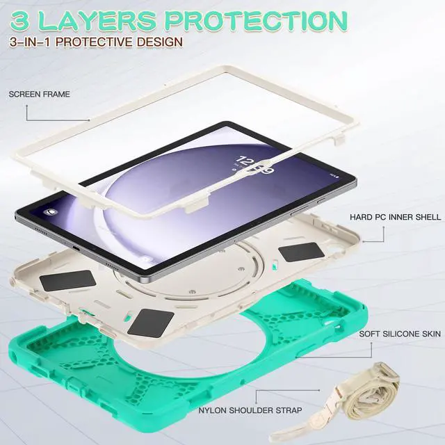 Alt view image 7 of 7 - BONAEVER Case for Samsung Galaxy Tab A9 Plus 11 inch 2023 Model SM-X210/X216/X218 with 360° Rotating Stand and Strap & Shoulder Strap Shockproof Cover for Galaxy Tab A9 Plus 11" Mint Green
