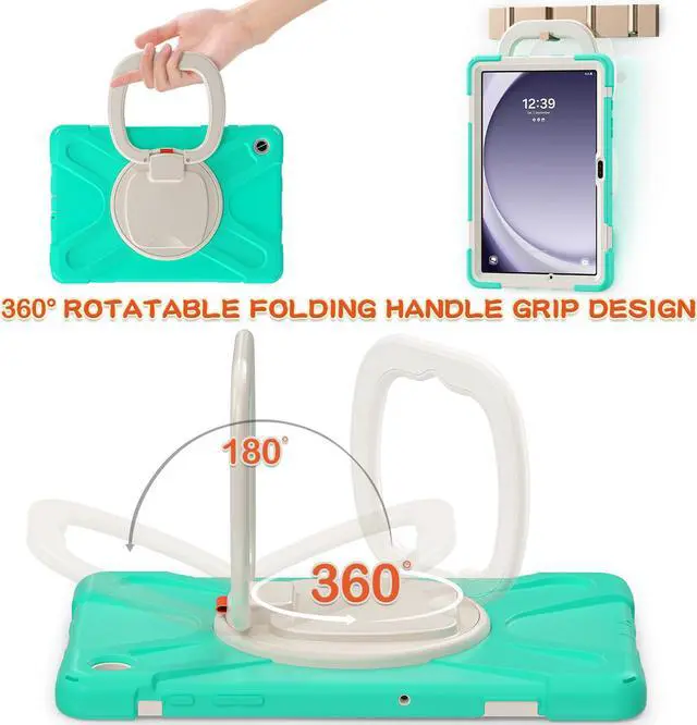 Alt view image 2 of 7 - BONAEVER Case for Samsung Galaxy Tab A9 Plus 11 inch 2023 Model SM-X210/X216/X218 with 360° Rotating Stand and Strap & Shoulder Strap Shockproof Cover for Galaxy Tab A9 Plus 11" Mint Green