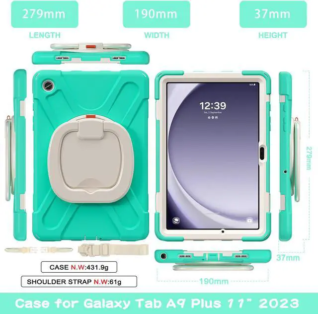 Alt view image 6 of 7 - BONAEVER Case for Samsung Galaxy Tab A9 Plus 11 inch 2023 Model SM-X210/X216/X218 with 360° Rotating Stand and Strap & Shoulder Strap Shockproof Cover for Galaxy Tab A9 Plus 11" Mint Green