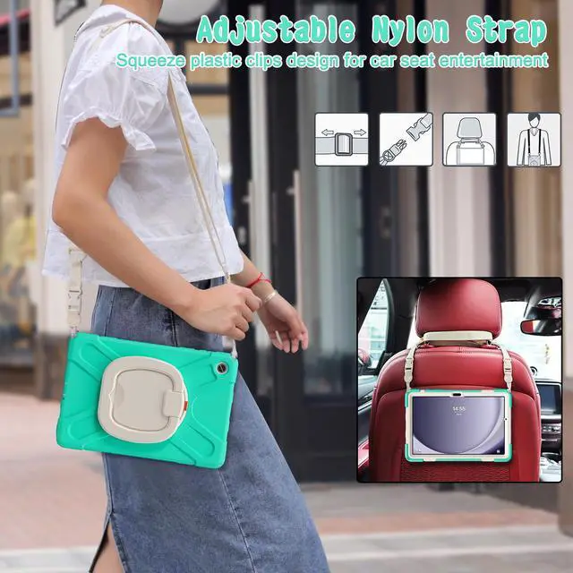 Alt view image 5 of 7 - BONAEVER Case for Samsung Galaxy Tab A9 Plus 11 inch 2023 Model SM-X210/X216/X218 with 360° Rotating Stand and Strap & Shoulder Strap Shockproof Cover for Galaxy Tab A9 Plus 11" Mint Green