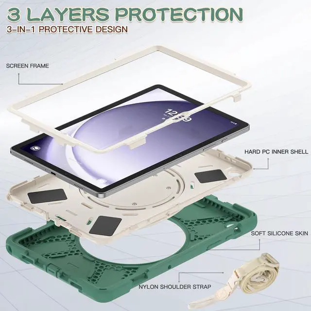Alt view image 7 of 7 - BONAEVER Case for Samsung Galaxy Tab A9 Plus 11 inch 2023 Model SM-X210/X216/X218 with 360° Rotating Stand and Strap & Shoulder Strap Shockproof Cover for Galaxy Tab A9 Plus 11" Dark Green