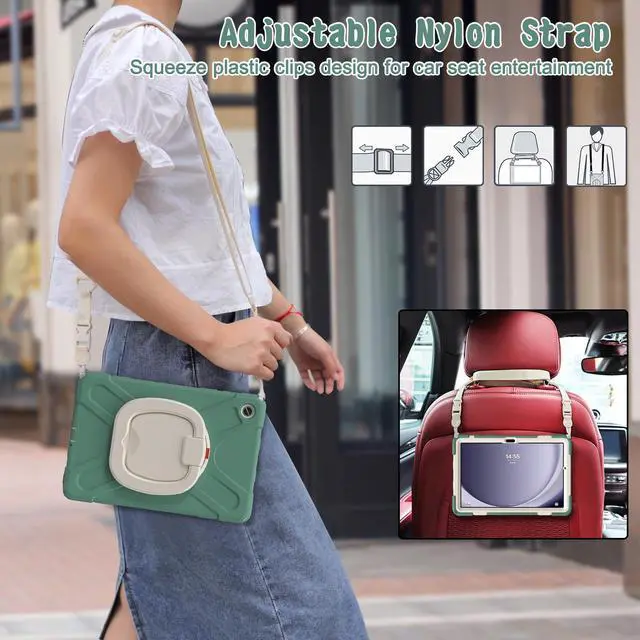Alt view image 5 of 7 - BONAEVER Case for Samsung Galaxy Tab A9 Plus 11 inch 2023 Model SM-X210/X216/X218 with 360° Rotating Stand and Strap & Shoulder Strap Shockproof Cover for Galaxy Tab A9 Plus 11" Dark Green
