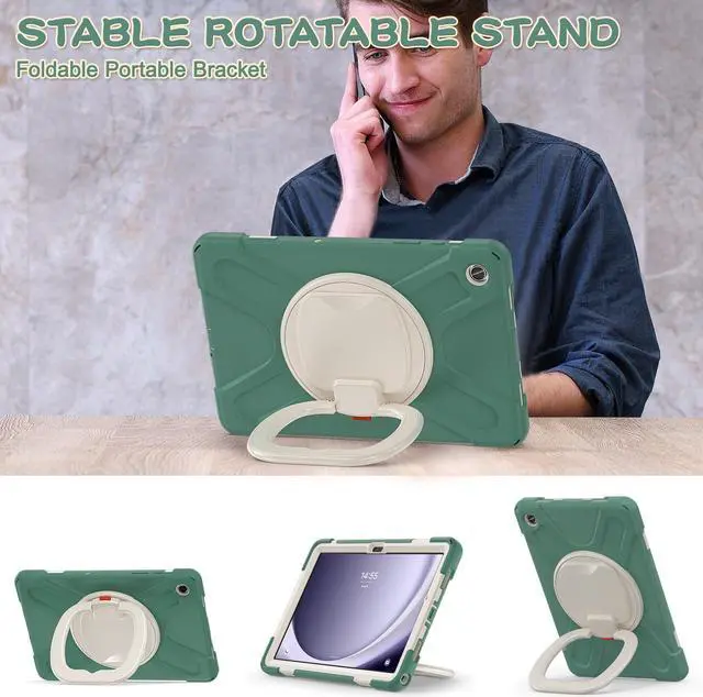Alt view image 4 of 7 - BONAEVER Case for Samsung Galaxy Tab A9 Plus 11 inch 2023 Model SM-X210/X216/X218 with 360° Rotating Stand and Strap & Shoulder Strap Shockproof Cover for Galaxy Tab A9 Plus 11" Dark Green