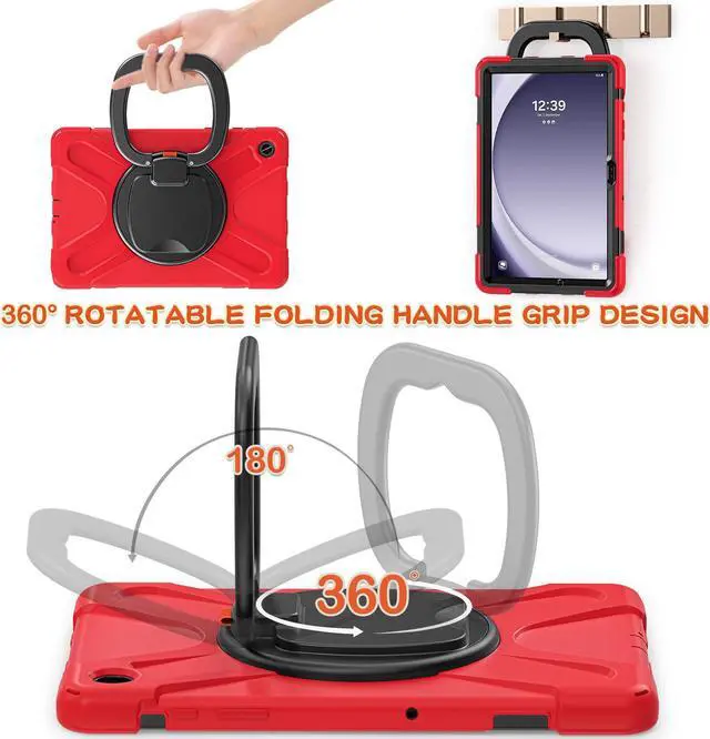 Alt view image 4 of 7 - BONAEVER Case for Samsung Galaxy Tab A9 Plus 11 inch 2023 Model SM-X210/X216/X218 with 360° Rotating Stand and Strap & Shoulder Strap Shockproof Cover for Galaxy Tab A9 Plus 11" Red