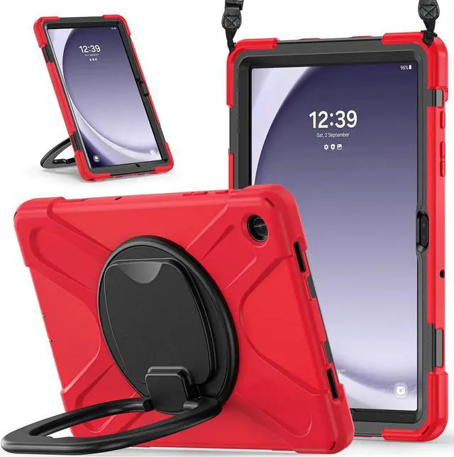 Main image of BONAEVER Case for Samsung Galaxy Tab A9 Plus 11 inch 2023 Model SM-X210/X216/X218 with 360° Rotating Stand and Strap & Shoulder Strap Shockproof Cover for Galaxy Tab A9 Plus 11" Red
