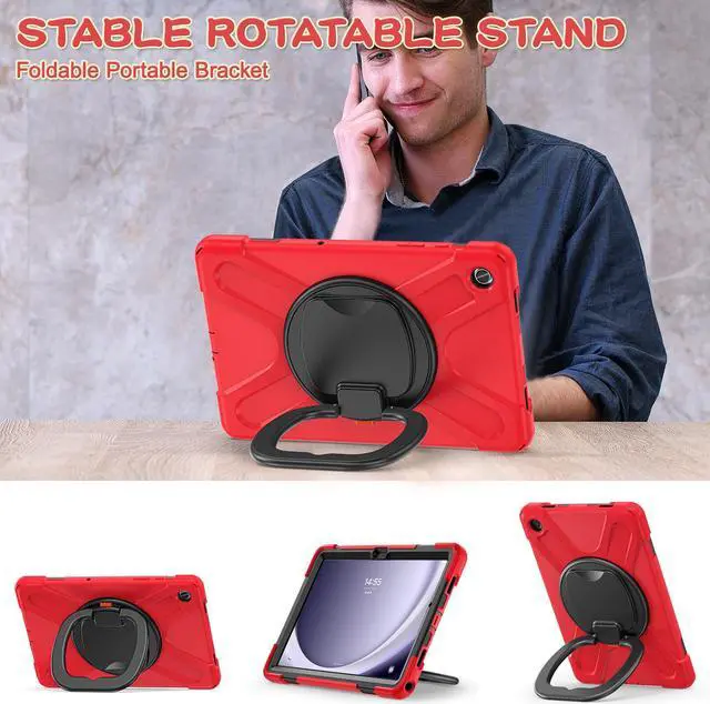 Alt view image 3 of 7 - BONAEVER Case for Samsung Galaxy Tab A9 Plus 11 inch 2023 Model SM-X210/X216/X218 with 360° Rotating Stand and Strap & Shoulder Strap Shockproof Cover for Galaxy Tab A9 Plus 11" Red