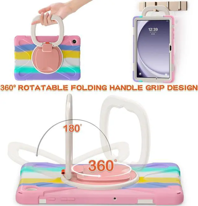 Alt view image 2 of 7 - BONAEVER Case for Samsung Galaxy Tab A9 Plus 11 inch 2023 Model SM-X210/X216/X218 with 360° Rotating Stand and Strap & Shoulder Strap Shockproof Cover for Galaxy Tab A9 Plus 11" Pink/White