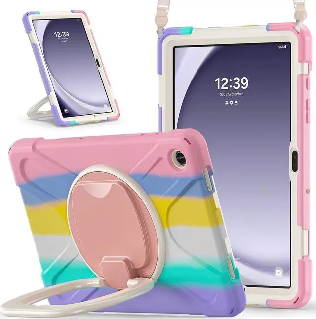 Main image of BONAEVER Case for Samsung Galaxy Tab A9 Plus 11 inch 2023 Model SM-X210/X216/X218 with 360° Rotating Stand and Strap & Shoulder Strap Shockproof Cover for Galaxy Tab A9 Plus 11" Pink/White