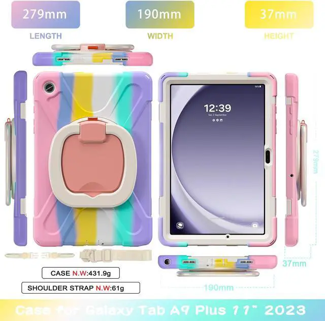 Alt view image 4 of 7 - BONAEVER Case for Samsung Galaxy Tab A9 Plus 11 inch 2023 Model SM-X210/X216/X218 with 360° Rotating Stand and Strap & Shoulder Strap Shockproof Cover for Galaxy Tab A9 Plus 11" Pink/White