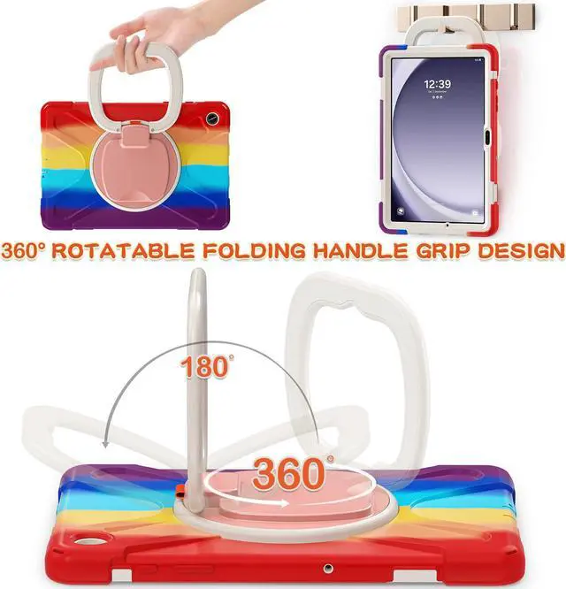 Alt view image 4 of 7 - BONAEVER Case for Samsung Galaxy Tab A9 Plus 11 inch 2023 Model SM-X210/X216/X218 with 360° Rotating Stand and Strap & Shoulder Strap Shockproof Cover for Galaxy Tab A9 Plus 11" Rainbow Red