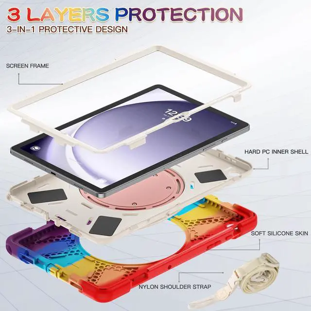 Alt view image 7 of 7 - BONAEVER Case for Samsung Galaxy Tab A9 Plus 11 inch 2023 Model SM-X210/X216/X218 with 360° Rotating Stand and Strap & Shoulder Strap Shockproof Cover for Galaxy Tab A9 Plus 11" Rainbow Red