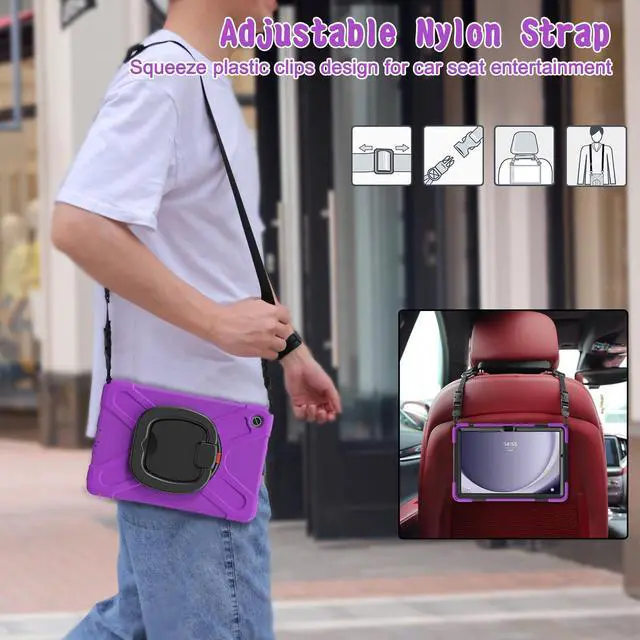 Alt view image 5 of 7 - BONAEVER Case for Samsung Galaxy Tab A9 Plus 11 inch 2023 Model SM-X210/X216/X218 with 360° Rotating Stand and Strap & Shoulder Strap Shockproof Cover for Galaxy Tab A9 Plus 11" Purple